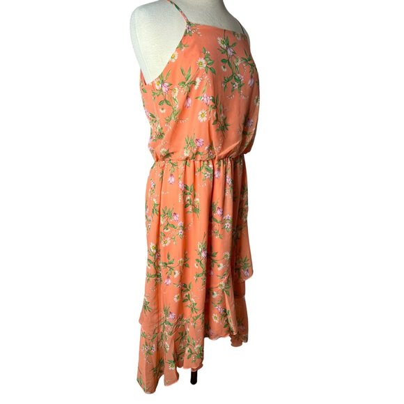 Stella & Julie Dress Orange Floral size 12 asymmetric hem lined sleeveless - Picture 7 of 12